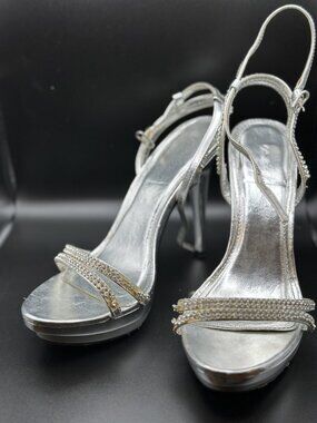 Vintage 2000s sparkly silver strappy Stiletto Heel size 8